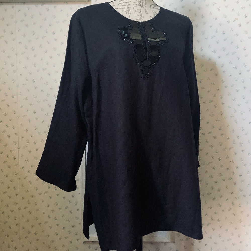 Donna Karan New York Linen Jewel Embellished Tunic - Picture 2 of 12